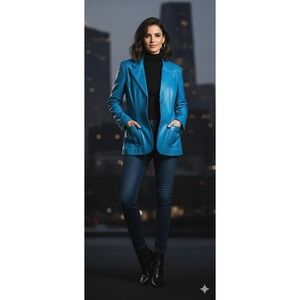 Vintage Metro Style Womens Leather Blazer Jacket 10 T Mod Rock Punk 80s Western